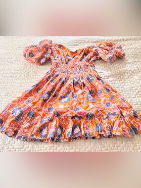 Cleobella Orange Kalena Mini Ruffled Dress Sz S
